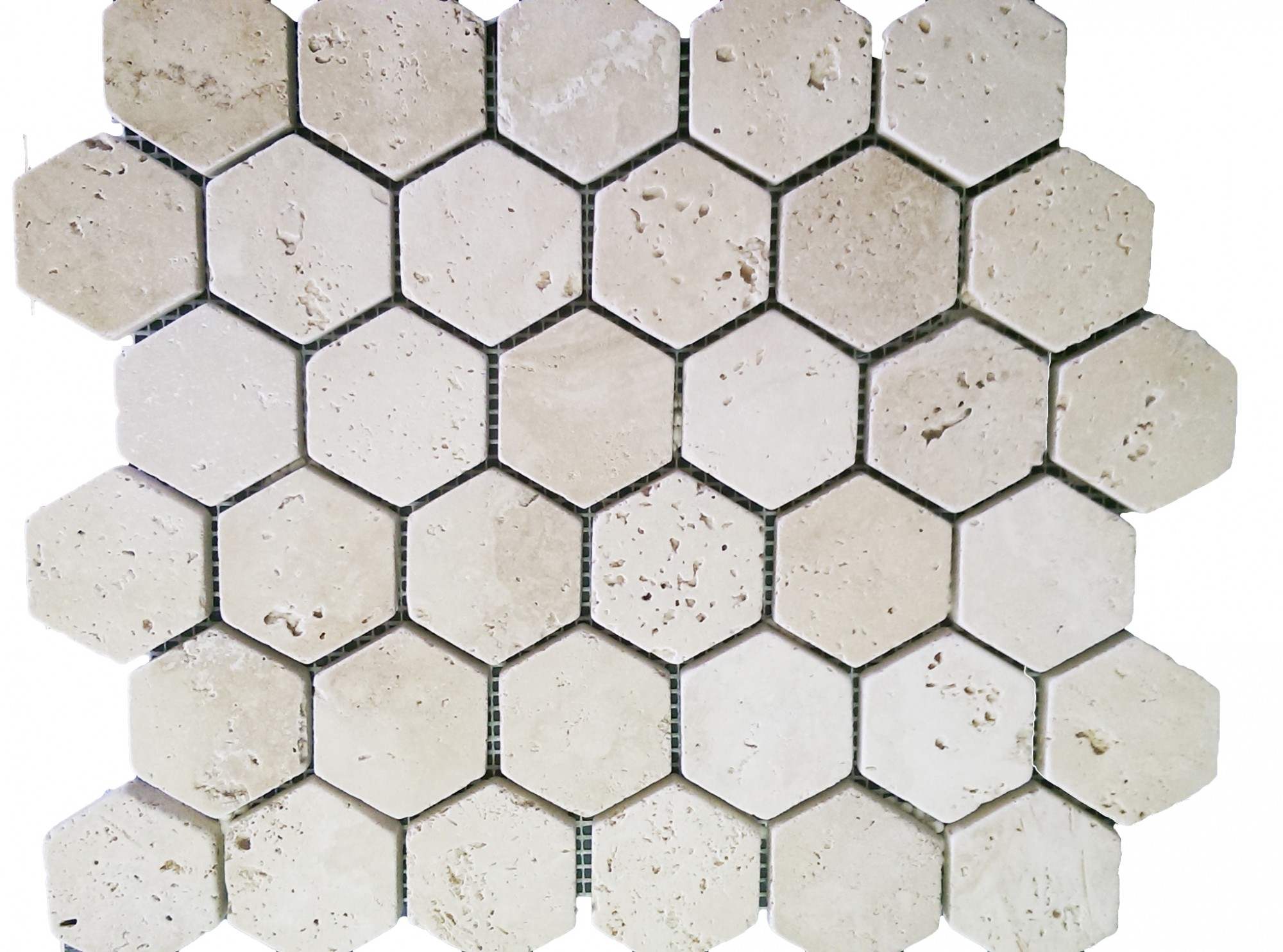 mosaique travertin mix beige motif hexagonal